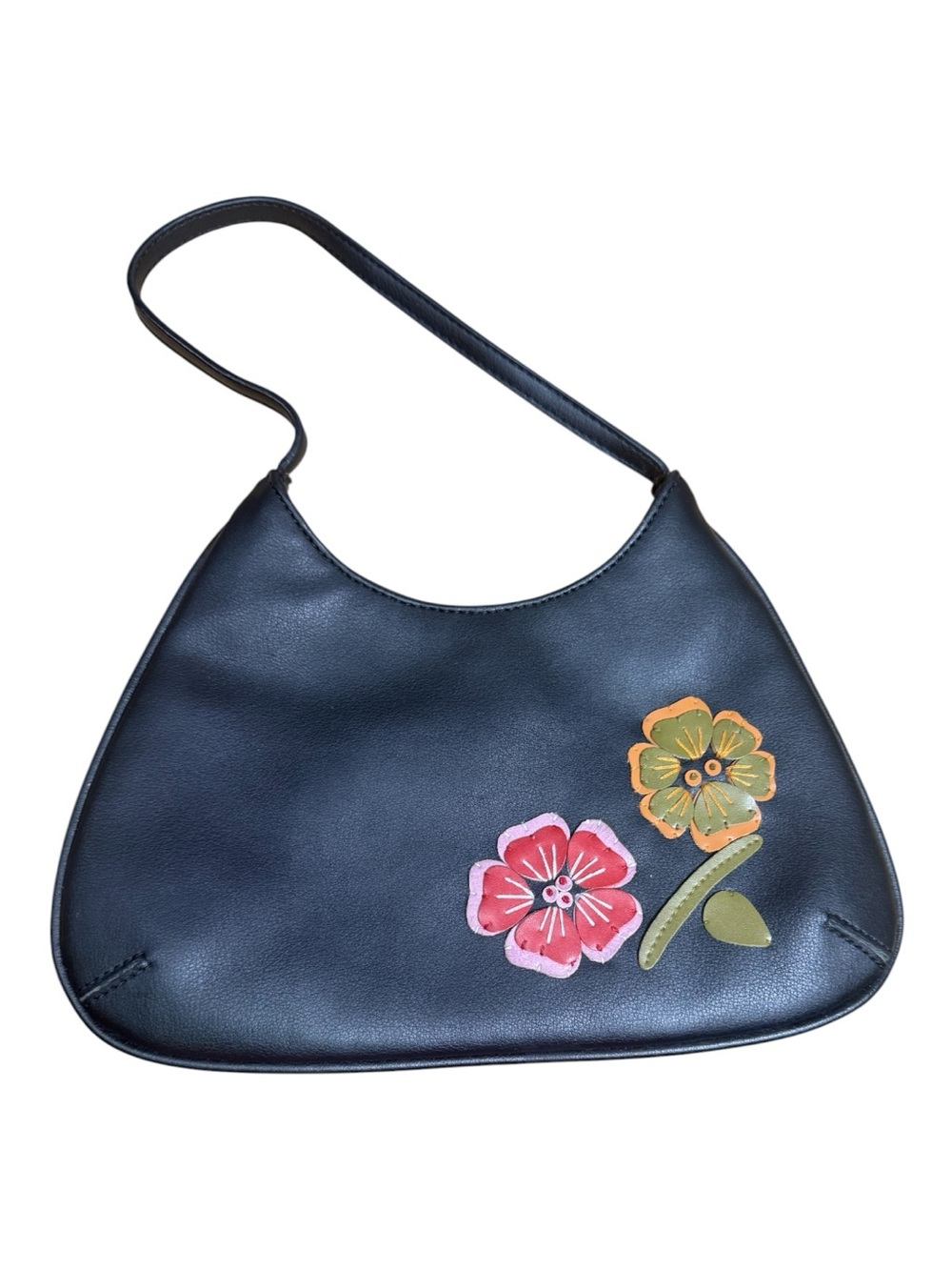 Liz Claiborne Black Floral Applique Hobo Shoulder Bag Y2K Purse